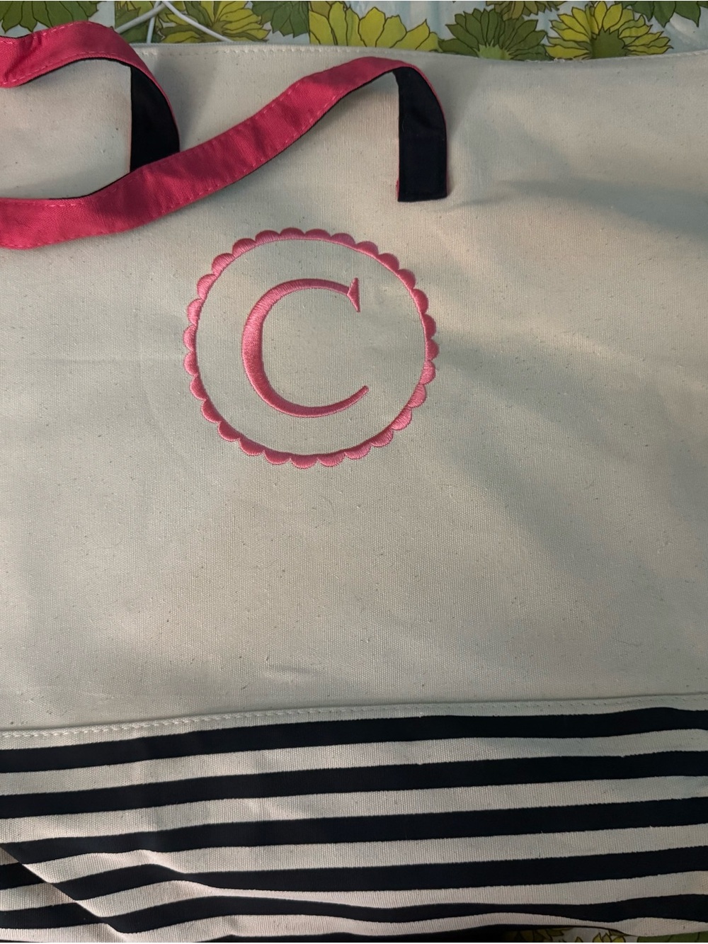 Canvas Tote Bag with Pink Monogram C